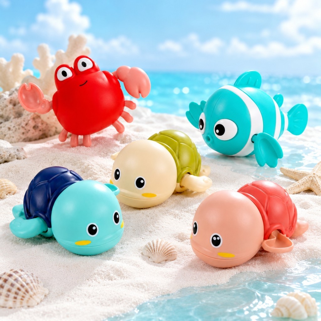 Brinquedo Infantil De Banho A Corda Peixinho Tartaruga Caranguejo Que Nada Na Água Banheira Piscina Bebê Sem Pilha Praia