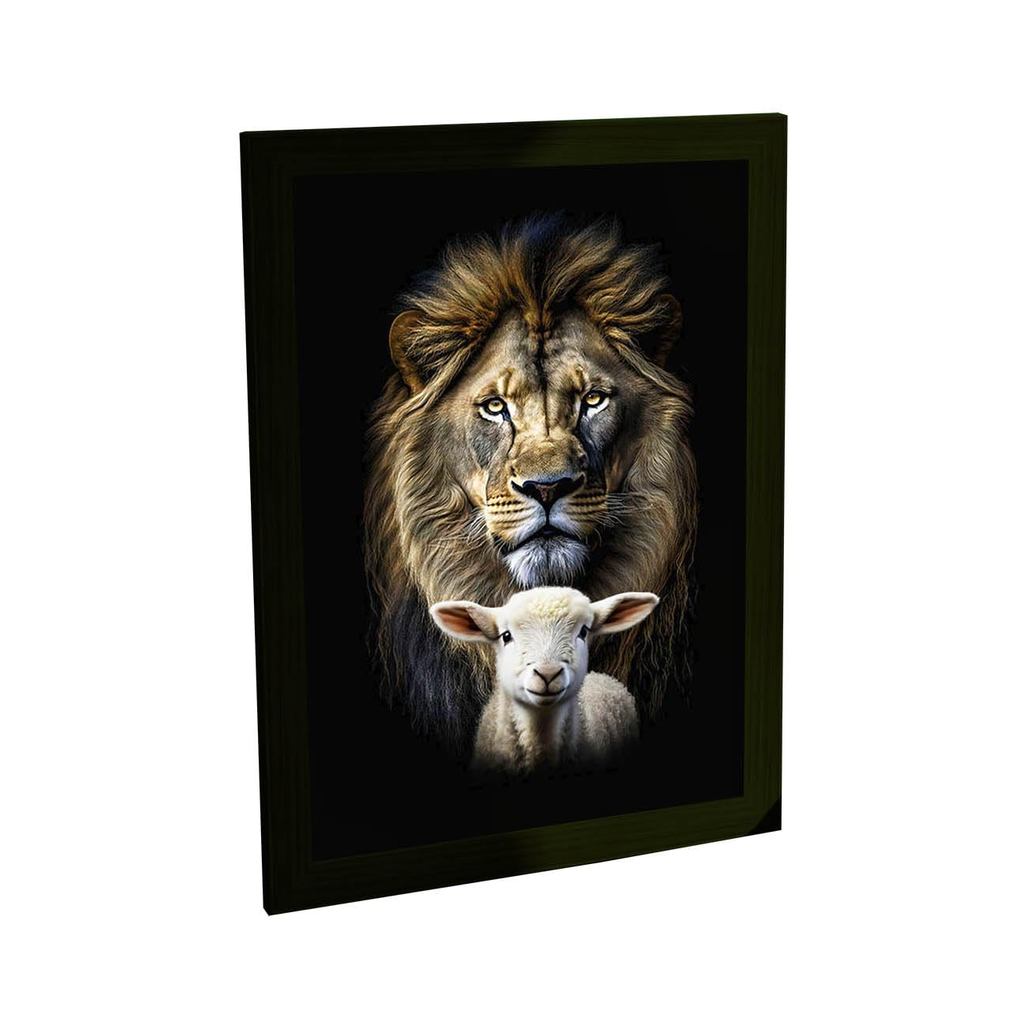 Quadro Decorativo para Sala e Quarto Leão e Cordeiro Jesus Arte Religiosa Cristã Fé e Paz Escritório Decoracao Parede Po