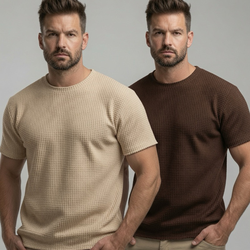 kit 2 Camiseta Texturizada Casual Básica Malha Premium