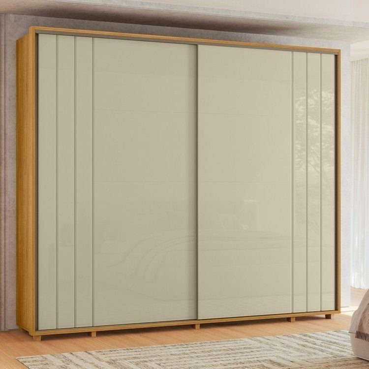 Guarda Roupa Casal 100% MDF Yescasa 2 Portas de Correr 8 Gavetas Cabideiro Extensível Dali com Pés Cumaru/Opala