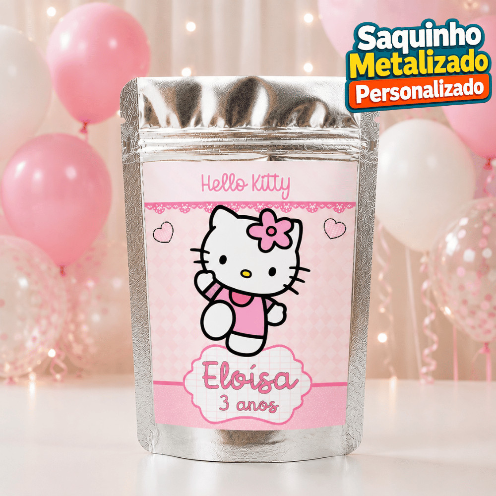 Saquinho Metalizado Hello Kit Personalizado / Lembrancinha de Festa /Aniversário