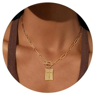 Colar Tewiky Charm Outdoorfun com Pingente de Cruz para Mulheres, gravado nas costas com a mensagem de bênção de Jesus, 