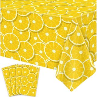 Pacote com 4 Toalhas de Mesa com Estampa de Limões para Festa de Verão, Capa de Mesa Retangular 51 x 86 " Amarela, Desca