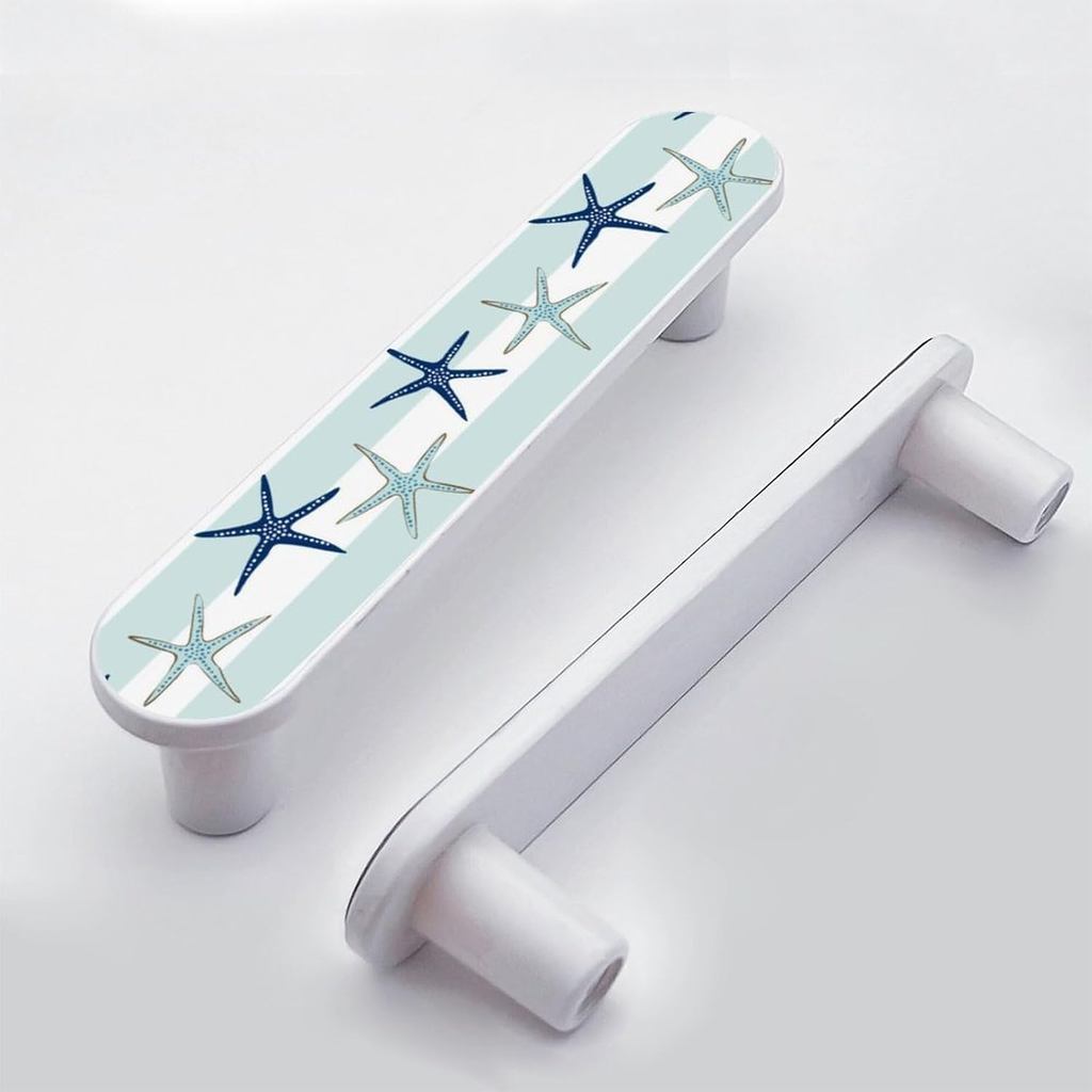 Conjunto de 4 Puxadores de Armário em Forma de Estrela-do-Mar Azul, 3-3/4 Polegadas (96 mm) de Centro a Centro, Puxadore