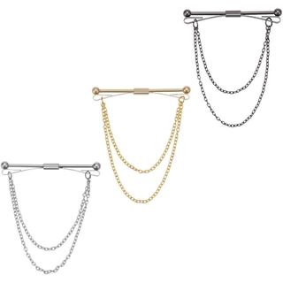 WEBEEDY Conjunto de 3 Peças de Prendedores de Gravata para Homens, Conjunto Clássico de Clipes de Gravata, Corrente de G