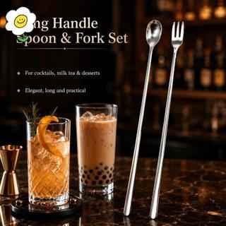 maoting } Colher De Café Com Cabo Longo E Seguro Para Alimentos , Garfo De Frutas , 1/2 Peças , Talheres De Aço Inoxidáv