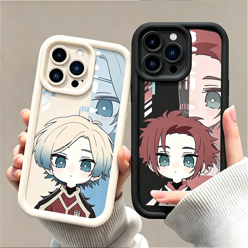 Bloqueio Azul Chibi Anime Silicone Caso Para Samsung Galaxy A14 A54 A36 A56 A55 A17 A07 A35 A16 A15 A53 A37 A57 A27 Capa