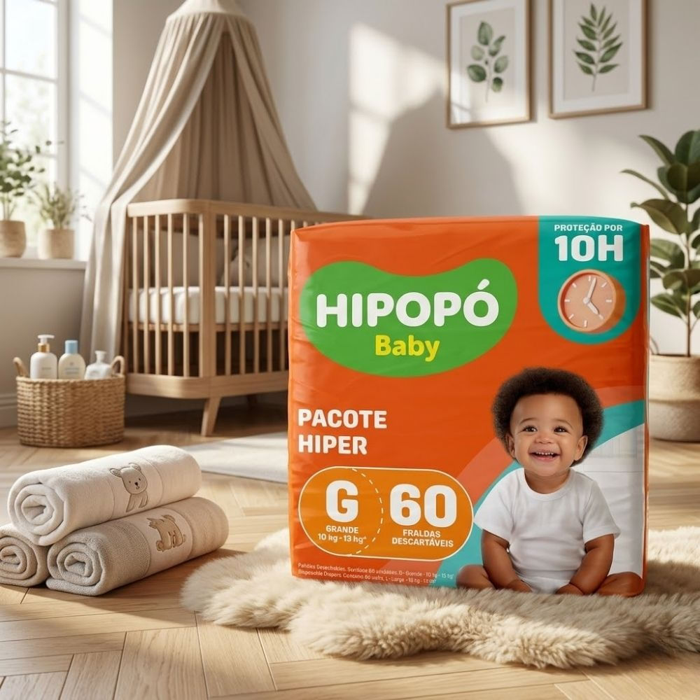 Fralda Hipopó Baby Tamanho G Pacote Hiper 60 Unidades Descartáveis · foto 2
