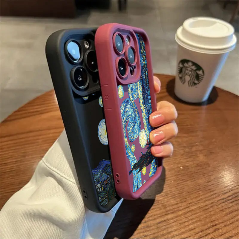 Capa de celular com a pintura "Noite Estrelada" de Van Gogh, adequada para Samsu