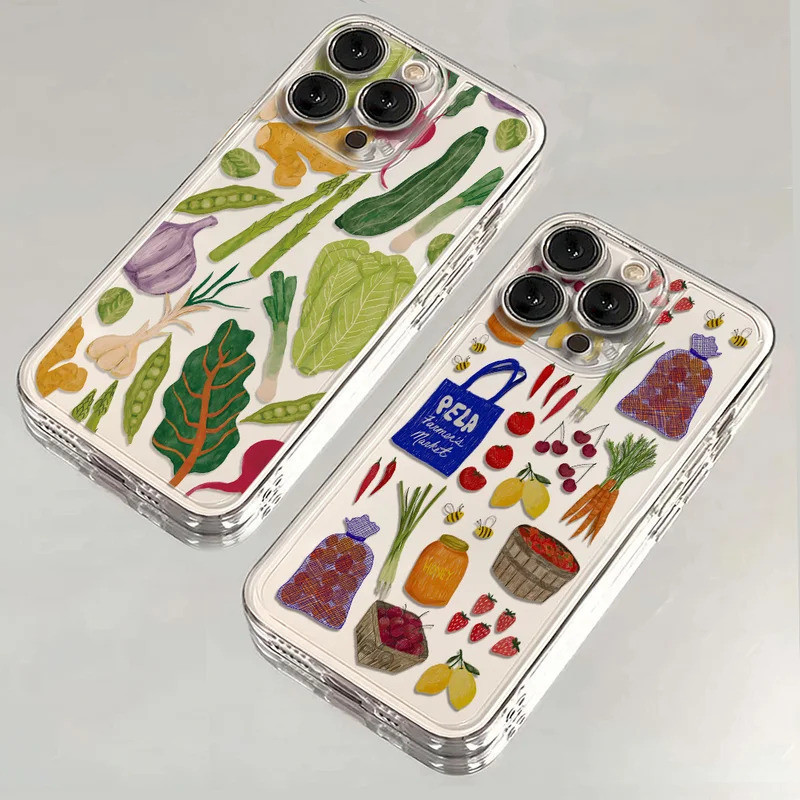 Capa de Telefone Veggie Patch Market para Samsung S25 S24 S23 S22 S21 S20 FE Note20 Note10 Plus Ultra Lite 5G, Capa Tran