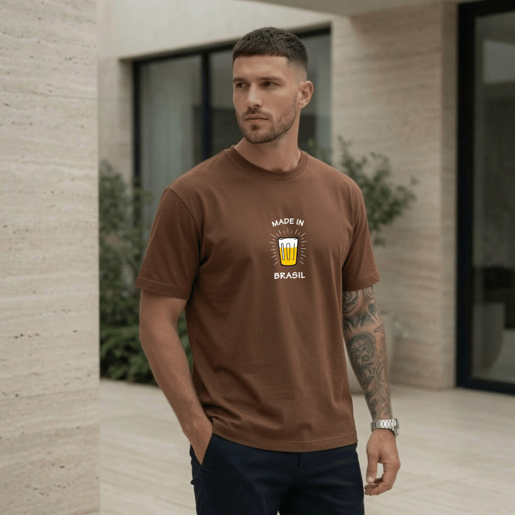 Camiseta Masculina Estampada Brasil cerveja 100% Algodão Premium Camisa Blusa Homem Academia Confortavel Plus Size