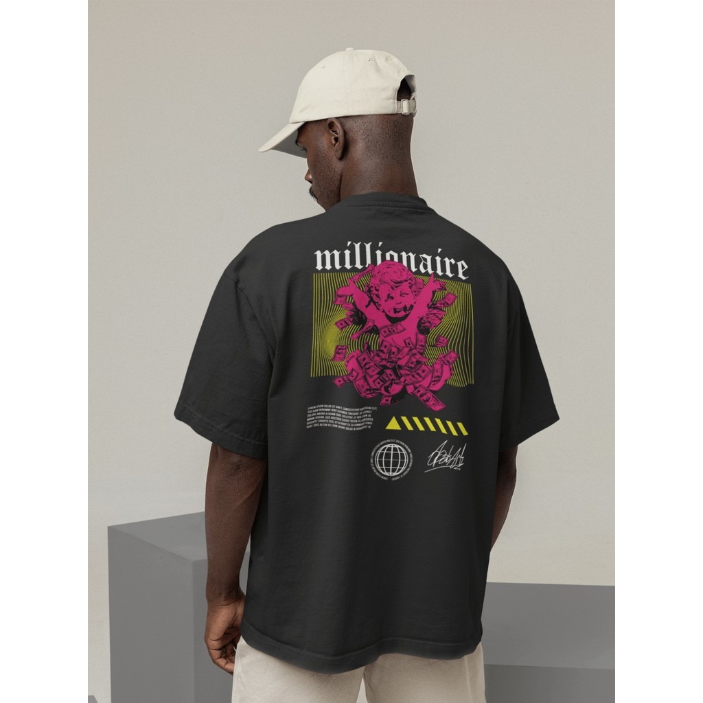 Camiseta Oversized Gola Alta Streetwear Masculino e Feminino 100% Algodão  Preto e Off Whte Estampado - Millionaire