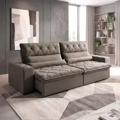 Sofá Retrátil/Reclinável França 3,00m Suede Velut Tabaco c/ Molas no Assento - King House