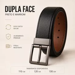 Cinto Masculino Dupla Face Com Fivela Giratória de Couro