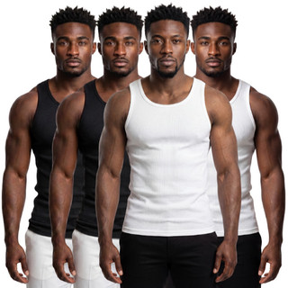 Kit 4 Regatas Masculinas Caneladas Premium Academia Fitness Confortável Slim Fit Preta e Branca Básica Treino