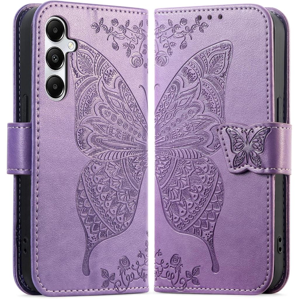Capa Carteira para Samsung Galaxy A15, [Com Borboleta e Flor em Relevo] Capa de 