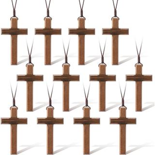 Colar de Madeira com Cruz Ecation para Homens e Mulheres, Colar de Madeira com Cruz de Jesus, Presente para Halloween, P
