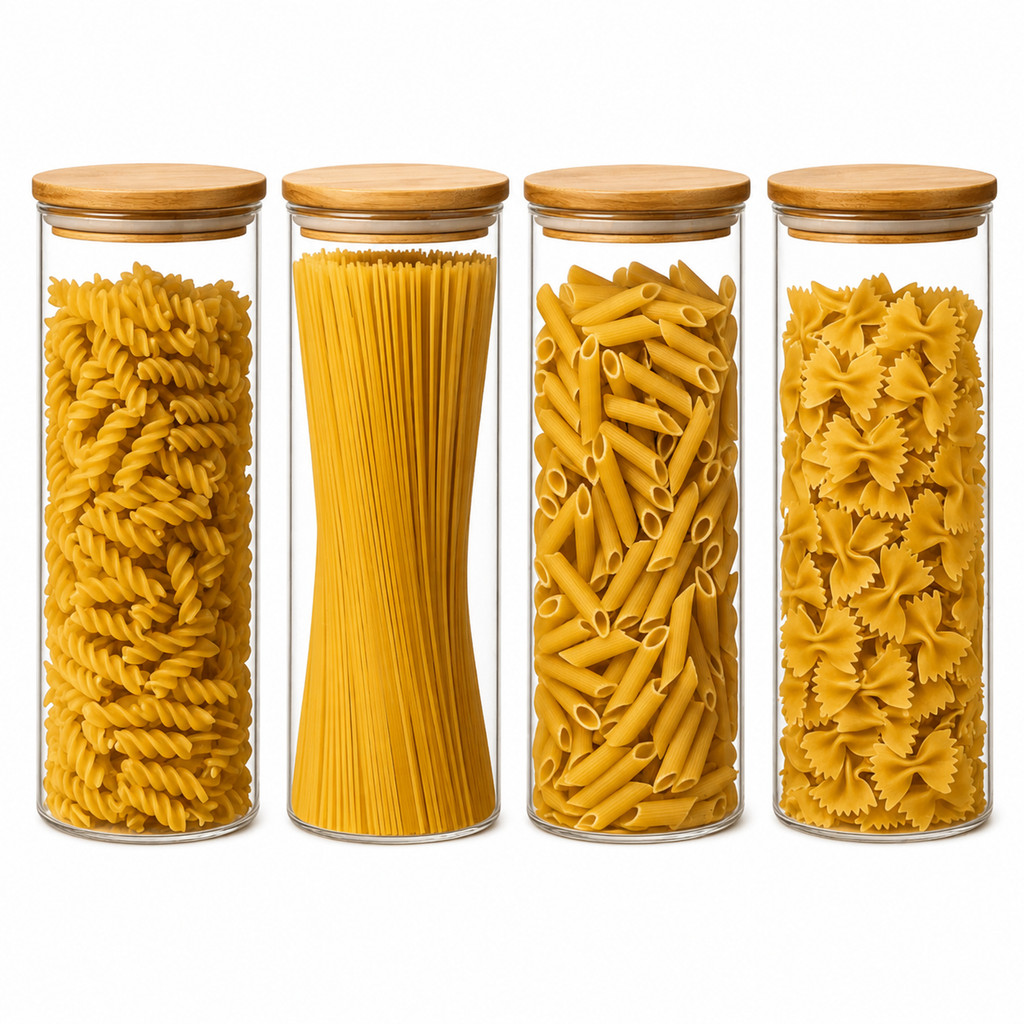Kit 4 Potes Vidro Hermético 1800ml Tampa Bambu Transparente Mantimentos Organizador Cozinha