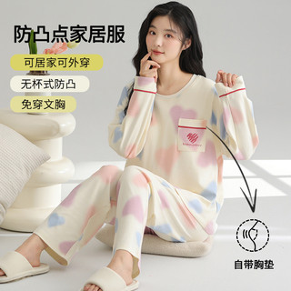 2025 primavera outono novo estilo pijamas de manga comprida com almofadas no peito calças compridas femininas tamanho gr