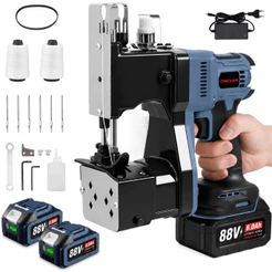 Máquina Costura Industrial Portátil 210W 6.0Ah Brushless - Corte Automático p/ Tecidos, Sacos e Kraft