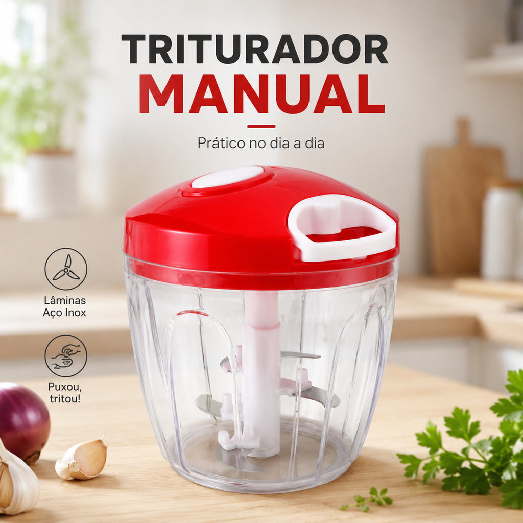 Triturador de Alho e Cebola Manual 3 Lâminas Processador de Alimentos com Misturador