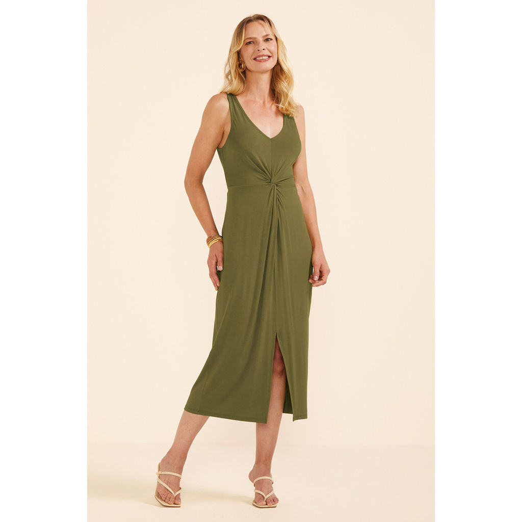 Vestido Midi Detalhe Torcido Feminino Marialícia Verde
