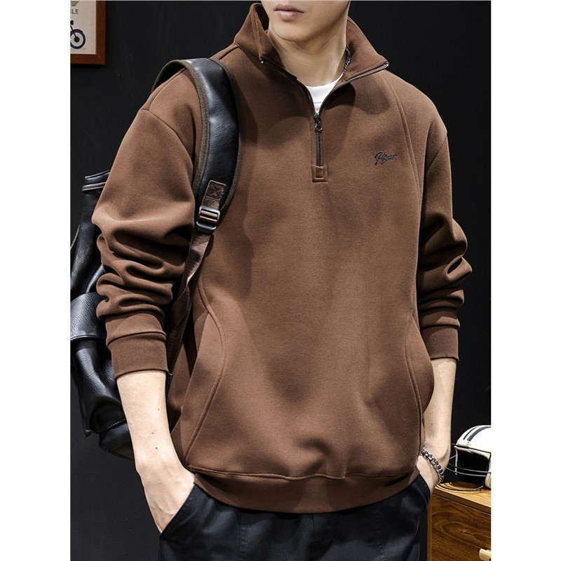 Zíper meia gola alta moletom masculino 2025 primavera outono roupas masculinas Plus Size rua Wear bolso roupas outono 26