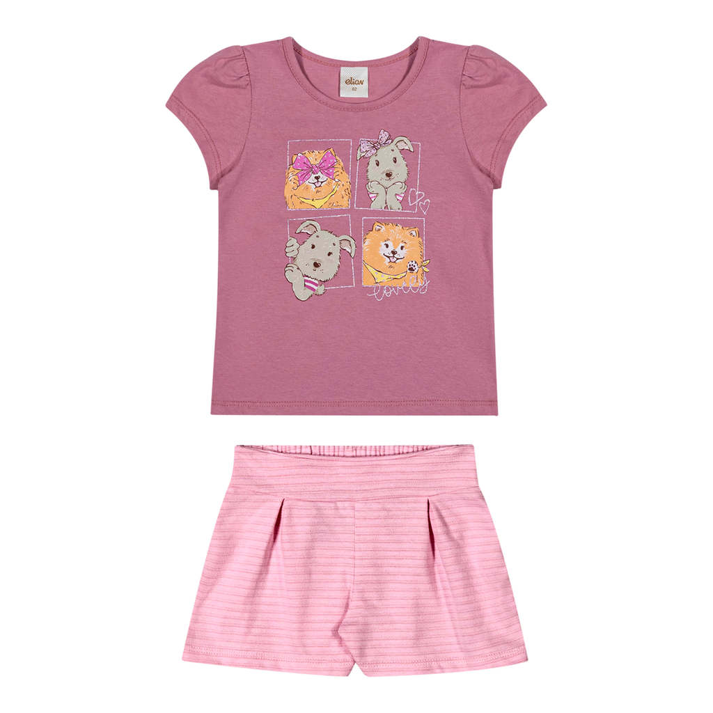 Conjunto Infantil Menina Cachorrinhos Elian Rosa