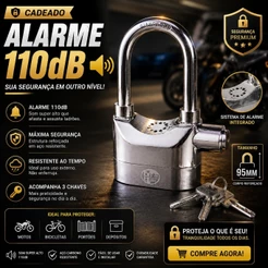 Cadeado Com Alarme Sonoro Haste Longa Anti-furto Comércio Prova De Água Moto e bike