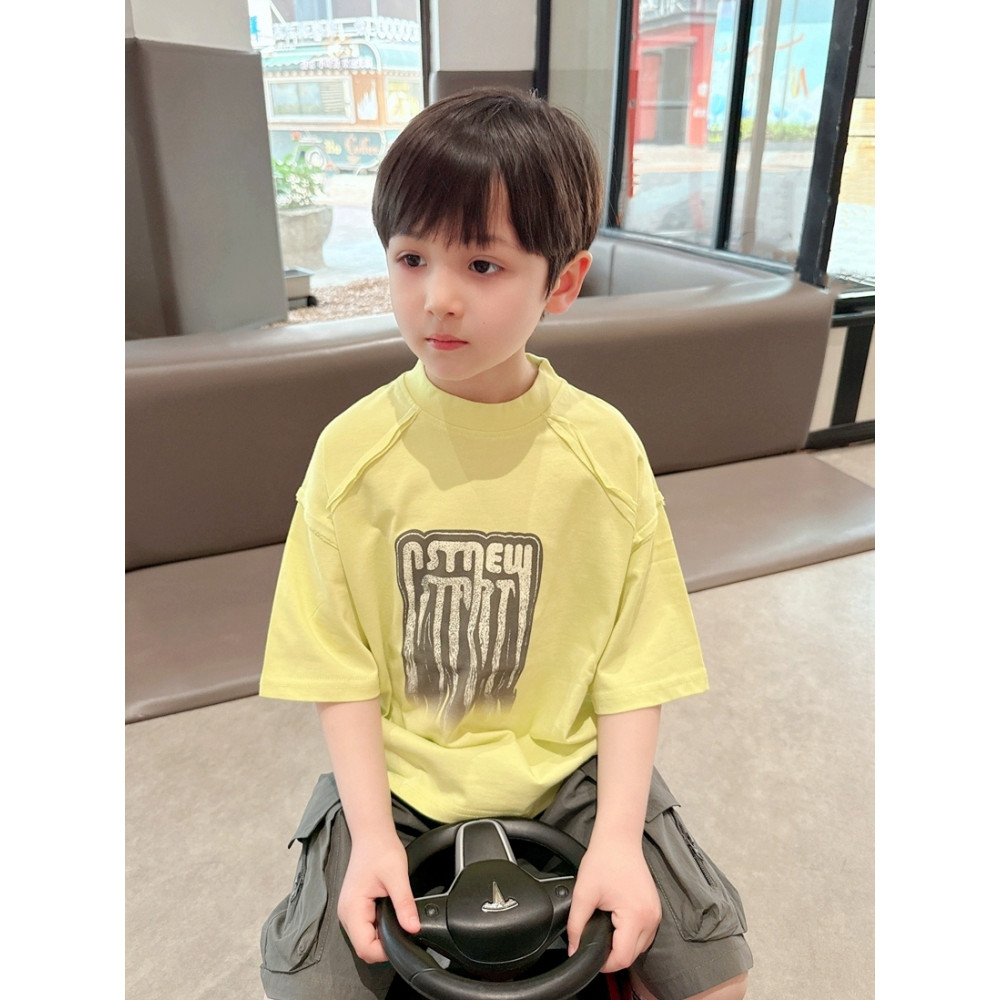 Algodão penteado ~ meninos carta impressa camiseta de manga curta verão novo estilo roupas infantis crianças versão core