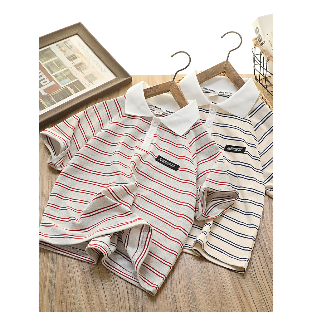 Meninos listrado camiseta de manga curta verão 2026 novo estilo moda crianças lapela camisa polo médio grande crianças b