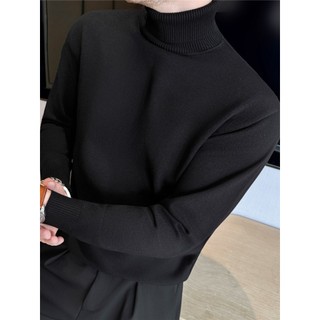 Camisola de gola alta masculina de manga comprida outono inverno High-End sentir cor sólida fundo de malha