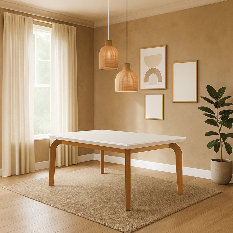 Mesa de Jantar 6 Lugares Tampo em MDF Dublin Marrom/Off White/Imbuia Off White/Imbuia