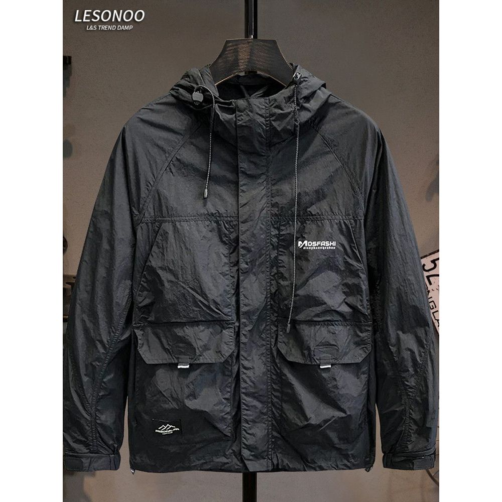 Bestseller 2026 Tendência De Verão Jaqueta Fina Preta Moda Masculina Esportes E Lazer Com Capuz Ferramentas Protetor Sol
