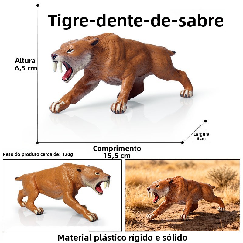 Ornamentos infantis de simulação realista de animais selvagens, brinquedos de figuras de tigre-dente-de-sabre da Era Gla