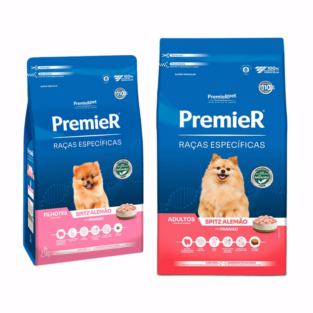 Ração Premier Raças Específicas Cães Spitz Alemão Adultos e Filhotes Sabor Frango 2,5kg