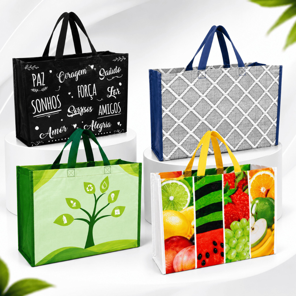 Sacola Sacolão 46x36cm Reforçada Bolsa Feira Viagem Mudança Reutilizável Dobrável