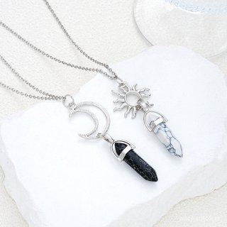 Conjunto de 2 peças de colar com pingente hexagonal de pedra natural para homens e mulheres, colar de casal, presente de