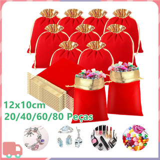 20-80 peças saquinhos de veludo com cordão, vermelhos, 12x10cm, sacolas de presente de casamento, porta-joias de veludo