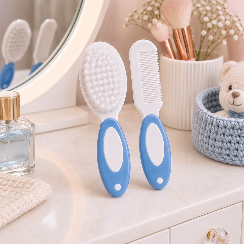 Kit Pente e Escova Infantil Babylip 2 Peças Azul