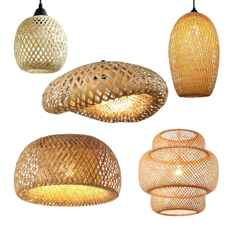 Conjunto de Luminárias Pendentes de Teto em Bambu Rattan Rustico