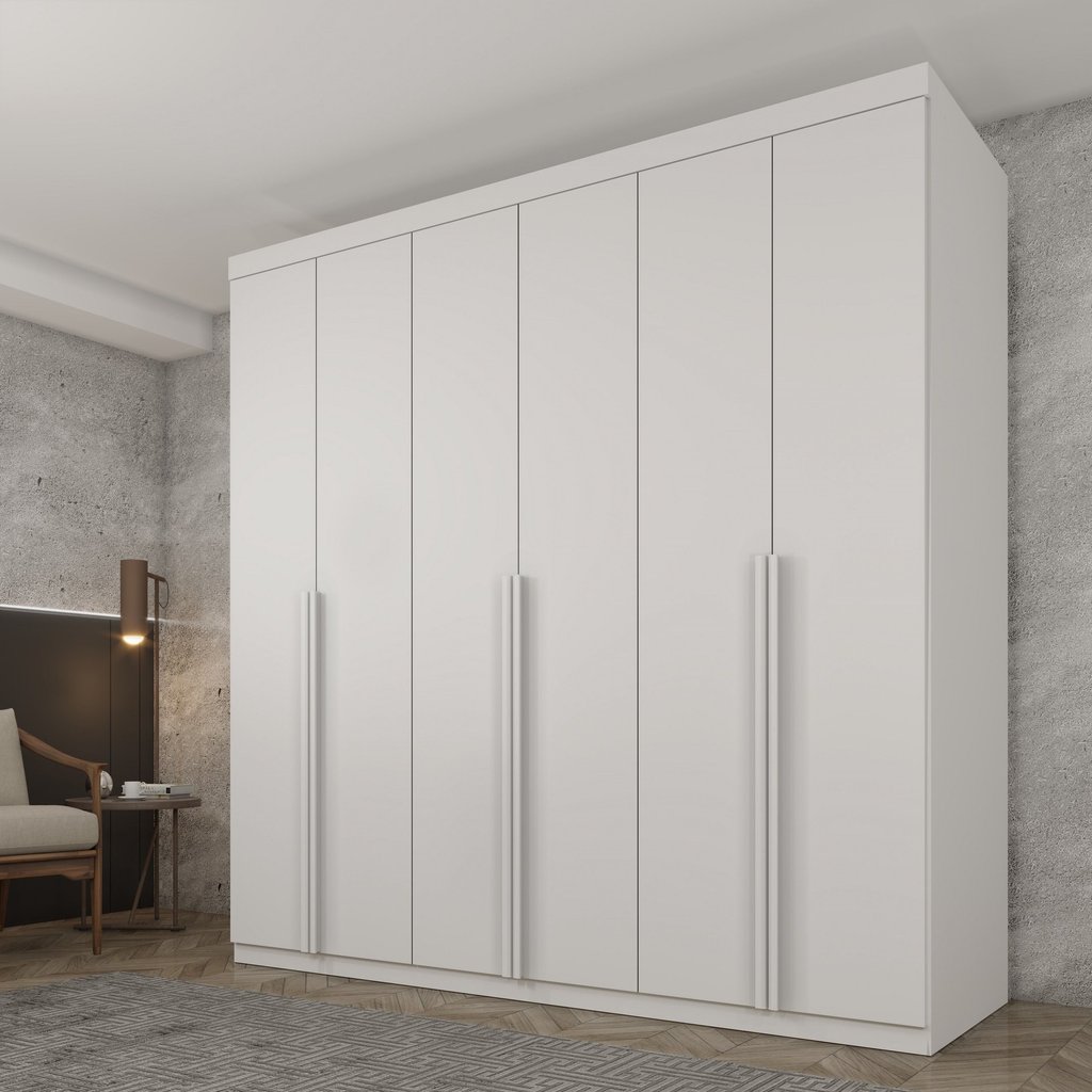 Guarda Roupa Casal 100% MDF 6 Portas 4 Gavetas 218cm Milano Yescasa Branco/Neve Neve