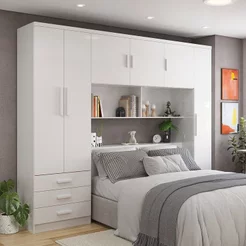 Guarda-Roupa Casal com Cabeceira 6 Portas 3 Gavetas Top Cancun Yescasa Branco Branco