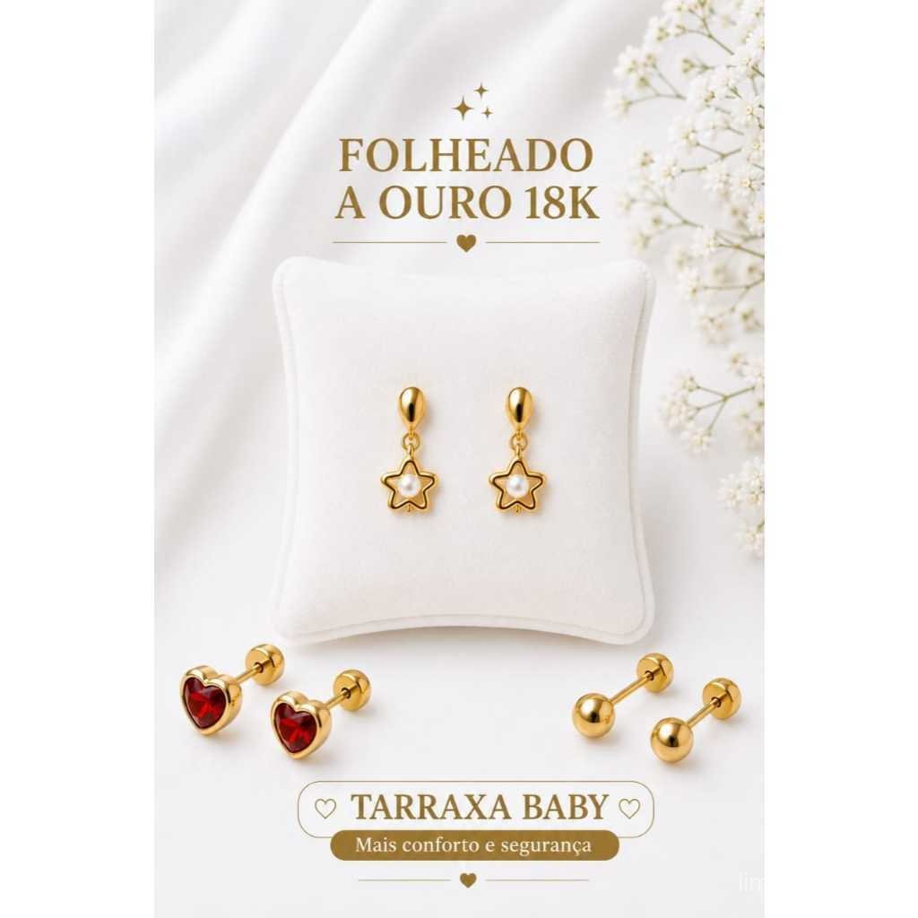 Brinco Infantil Folheado a Ouro 18K Tarraxa Baby Piercing 2° Furo Antialérgico | Conforto e Segurança