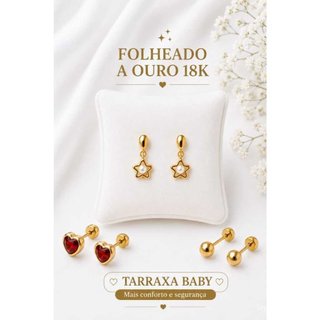 Brinco Infantil Folheado a Ouro 18K Tarraxa Baby Piercing 2° Furo Antialérgico | Conforto e Segurança