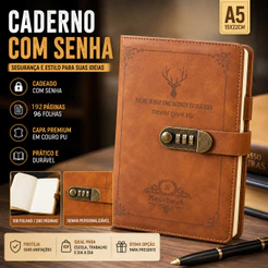 Caderno A5 Com Senha Cadeado Vintage 192 Páginas Diário Notebook Couro PU Presente