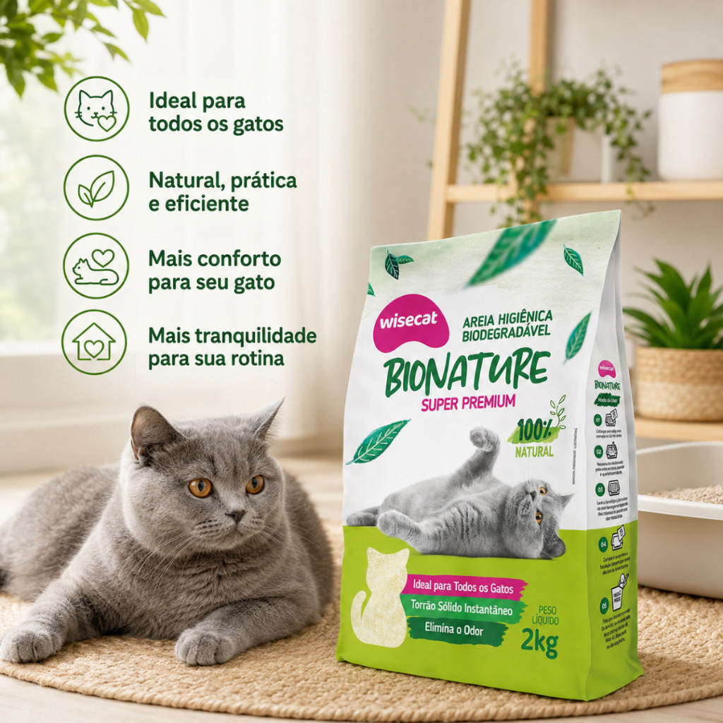 Kit 3 Areia Sanitária De Mandioca Granulado Para Gatos Biodegradável Wisecat 2kg — imagem 2 de 2