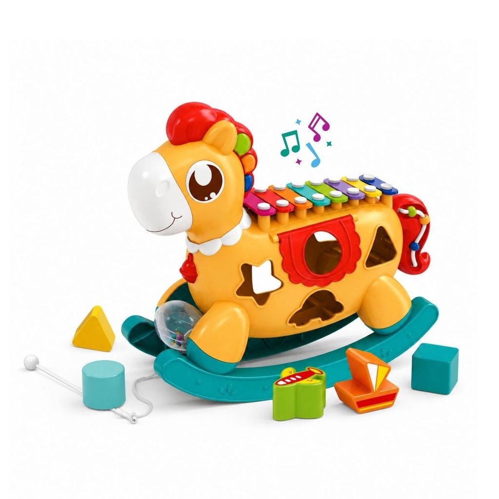 Xilofone Musical Pônei Balanço Peças Encaixar Brinquedo Educativo Sons Luzes Funny Pony Maxi Baby
