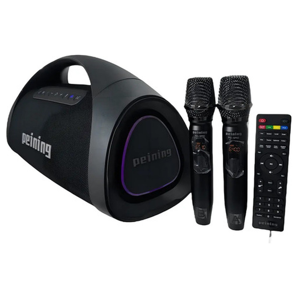 Caixa Som Peining PEI-SP02 400W Bluetooth Preto 127/220V Portátil Bateria Karaokê Microfone Led