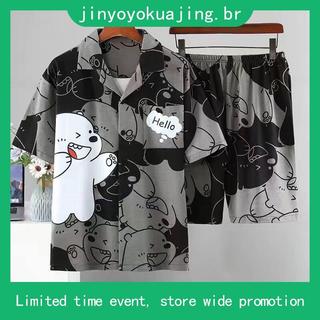 Pijamas masculinos verão manga curta Shorts finos dos desenhos animados adolescentes estudantes Plus Size casal Homewear
